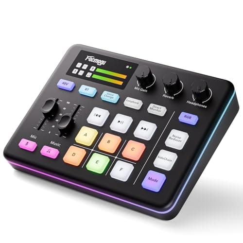 Facmogu G9 Gaming Audio Mixer, Audio Interface w/3.5mm/XLR Mic In, RGB, Bluetooth, 48V Phantom Power, Voice Changer, Live Sound Card Sound Board for Live Streaming, Podcast, Gaming - Not for USB Mic