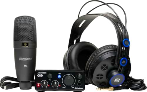 PreSonus AudioBox Go Creator Complete Studio Recording Bundle with USB Audio 96K Interface, Condenser Microphone, Professional Monitoring Headphones, and Studio One Pro DAW Software