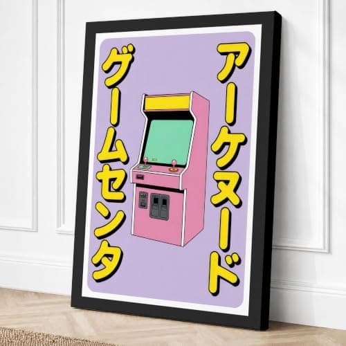 Neon Arcade Retro Canvas Wall Art Print 24x16 Inch
