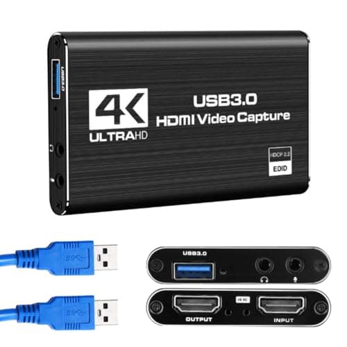 4K HDMI Video Capture Card USB 3.0 Video Capture Device Full HD 1080P 60FPS | for Game Recording Live Stream PS5 PS4 Xbox Nintendo Switch Camera PC OBS (Black)