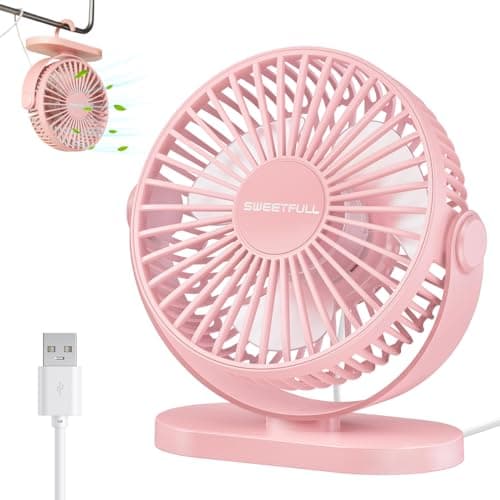 LULUWA USB Desk Fan Small Quiet 3 Speeds Mini Personal Portable Fan 360° Rotation Adjustable, 5 Inch Office Table Cooling Gadgets on Desktop, Pink