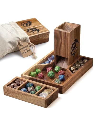 Tapeera Wooden Magnetic Dice Tower with Tray - Dungeons and Dragons Accessory - Portable Dice Roller for Tabletop RPG - DND Gifts