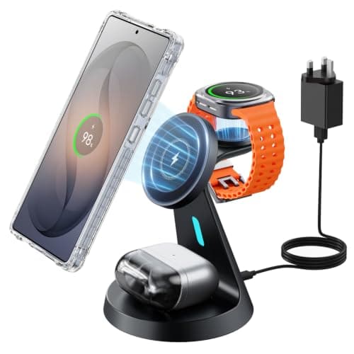 JoyGeek 3 in 1 Magnetic Wireless Charger, Fast Charging Station for Samsung Galaxy S26/S25-S23/Z Fold/Z Flip, for Galaxy Watch Ultra/8/7/6/5 & Buds, Ideal for Office & Home