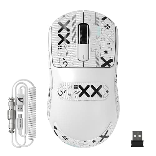 ATTACK SHARK X3MAX 49g SUPERLIGHT Mouse, PixArt PAW3950 Gaming Sensor, 6 Adjustable DPI Up to 420000, BT/2.4G Wireless/Wired Gaming Mouse, 100M Clicks Microswitches, for PC/Xbox/Mac, White & Grip Tape