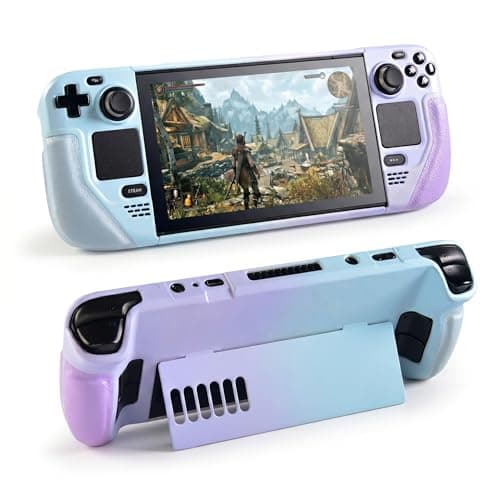 UYIYE Kickstand Case for Steam Deck OLED & LCD - Blue Purple Gradient Cover | Features Soft Leather Grips, 1:1 Precise Fit, Drop Protection, Built-in Stand & Heat Vent