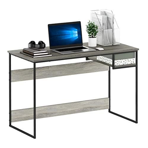 Furinno Moretti Modern Lifestyle Study Desk, Computer Desk, 114 cm (W), French Oak Grey | with Lower Shelf, Open Frame, Rectangular, Gaming Desk, for Computer, Writing, for Home Office, Study Room, Dorm