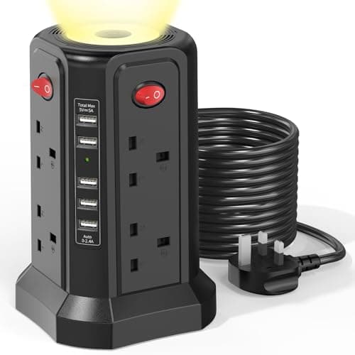 HAFINO Tower Extension Lead 5M with USB Slots and Night Light, 4 Switches