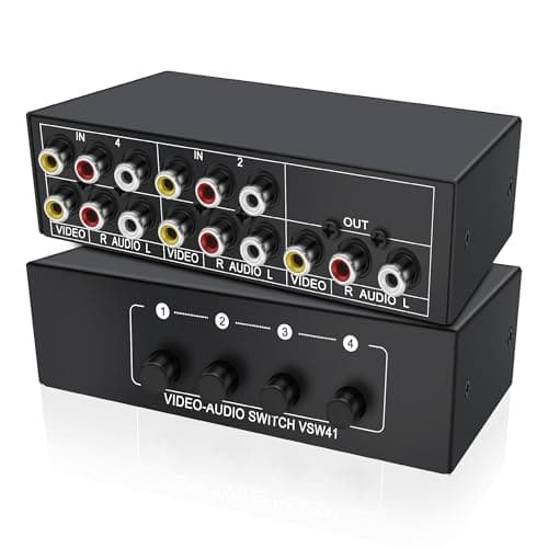 XMSJSIY AV RCA Switch 4 In 1 Out Composite Video L/R Stereo Selector Box