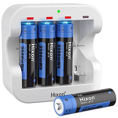 Hixon lithium aa batteries with Charger,3500mWh High-Capacity AA Rechargeable Battery,Constant 1.5V rechargeable battery aa(4AA Battery+Charger)