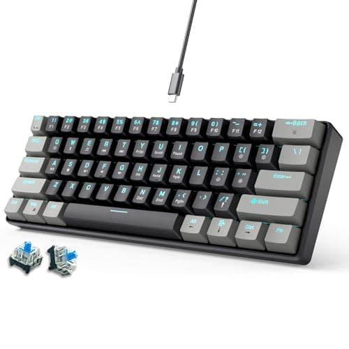 abucow 60% Mechanical Gaming Keyboard Blue Switch Wired Compact Keyboard Anti-Ghosting No-Conflict 61 Swappable keycaps Ergonomic Design for Windows/Mac (Black-Gray)