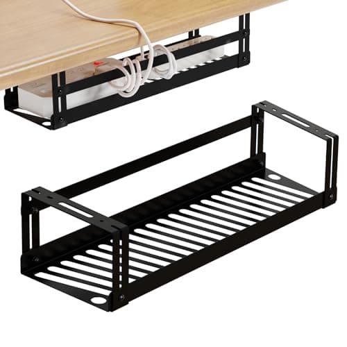 PAVSTINE Under Desk Cable Tray 17 in Metal Tray Basket, Black
