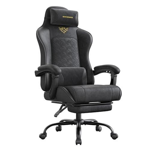 SONGMICS Gaming Chair, Ergonomic Office Computer Desk Chair with Footrest, Spring Seat Cushion, Synchronised Armrests, Ink Black OBG079BH07