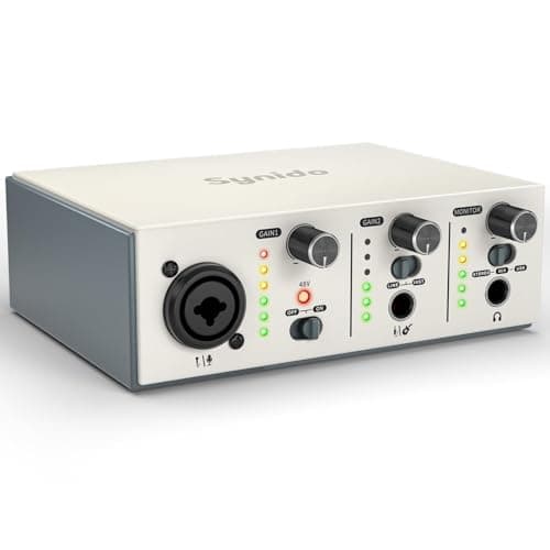 Synido USB-C Audio Interface for Recording, Streaming, Podcasting Live Performance, 2 Channel, 24-bit/48kHz, 48V Phantom Power, XLR/Line Inputs, 3 Monitoring Modes, for Mac/PC,Silver
