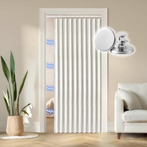 RINHARTEX Blackout Folding Door Curtain Magnetic Sliding Door for Closet Pleated Concertina Doorway Curtain Accordion Door Interior Room Divider Bedroom Living Room(42x78,Cream White)