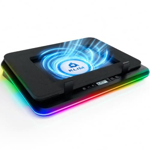 KLIM Turbofrost Laptop Cooling Pad for Gaming – 4 x 4000 RPM Turbo Fans, RGB Lighting, 4 USB Ports, Dual Power (USB-C/DC), Sealed Foam for Fast Cooling – Fits Up to 17” Laptops