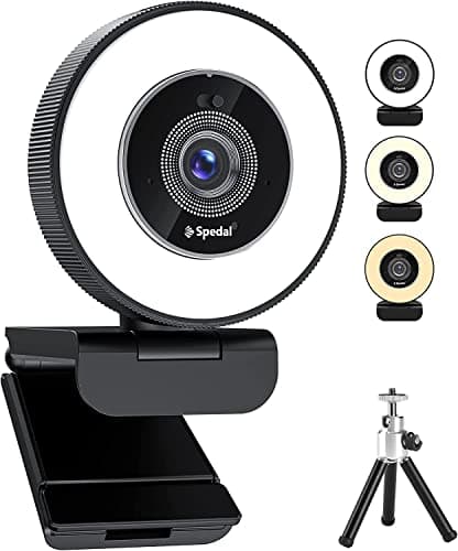Spedal 4K Webcam with Ring Light, Dual Microphone and Privacy Cover, Zoom