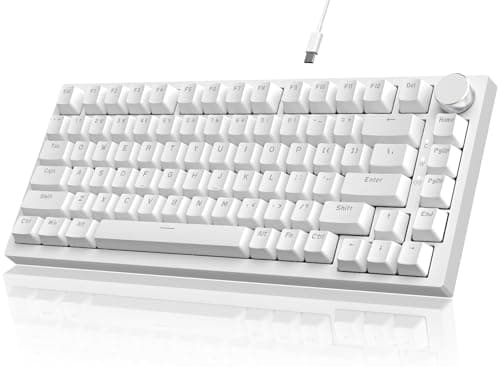 YINDIAO AK820 Mechanical Keyboard with CNC Knob Control,75% ANSI Layout,81Keys Gasket Mount Wired Gaming Keyboard,5 Sound Absorbing Foam,Hot-swap Blue Switch,Blue Backlit,for PC,MAC (White)