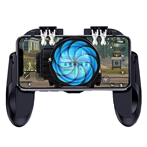 Ozkak Mobile Game Controller with Phone Cooling Fan Phone Gaming Grip Gamepad Joystick 4 Triggers L1R1 for PUBG Smartphone Android iOS