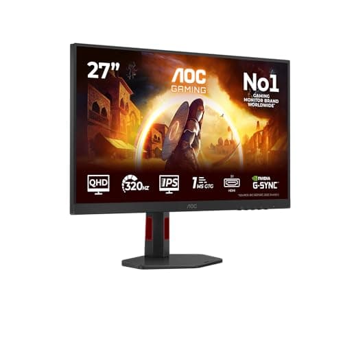 AOC Q27G4SRU 27 inch WQHD Gaming Monitor 320Hz, Fast IPS Panel, 1ms GtG, HDR400, G-Sync Compatible, Height Adjustment, Speakers, (2560x1440 HDMI 2x 2.1 DP 1x 1.4 USB Hub) Black