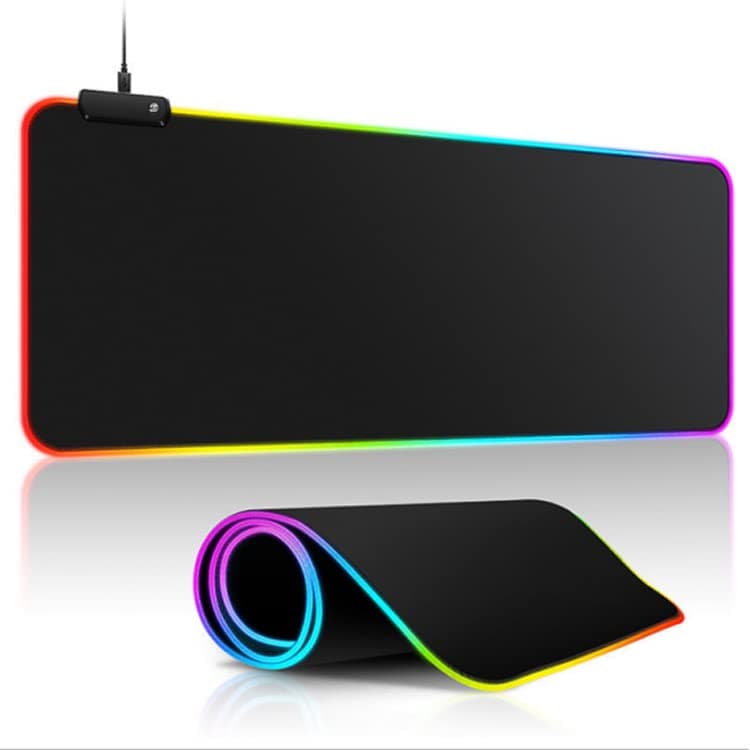 Gaming/Home/Office use Thick RGB Mouse Pad, XXL 800x300x4 mm, LED light Desk Mat,1.8m USB cable, 7 Color Light Modes, Non-Slip Rubber Base, Soft Keyboard Mice Mat for MacBook, PC, Laptop, Desk – Black