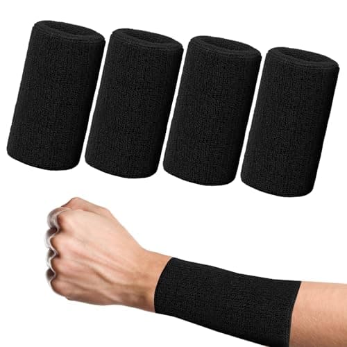 4 Pack Sweat Bands for Wristbands 6 Inch 15x8cm for Sports and Gym Extended