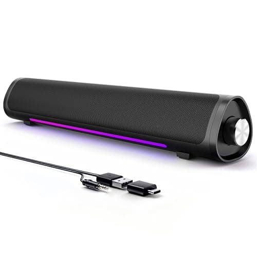 Auphyra Computer Speakers for Desktop PC, Gaming PC Sound Bar, Plug and Play - USB Power with 3.5mm Audio, RGB Gradient Lighting, One-knob Control, for Computers/Laptops/Monitors (USB&3.5mm - Black)