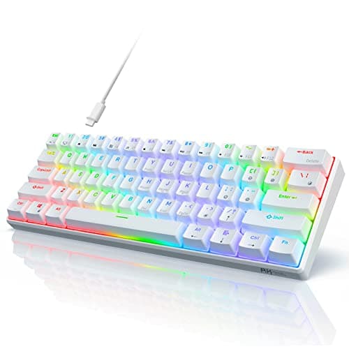 RK ROYAL KLUDGE RK61 QMK/VIA Custom 60% Mechanical Keyboard, Wired Gaming Keyboard Programmable 61 Keys RGB Backlit Ultra-Compact Hot-Swappable US Layout(Red Switch,White)
