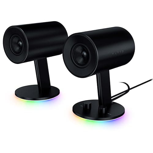 Razer Nommo Chroma - 2.0 Gaming Speakers RGB Chroma (Custom Woven Glass Fibre 3-inch Drivers, Rear-Facing Bass Ports, Bass Knob with Automatic Gain Control) Black
