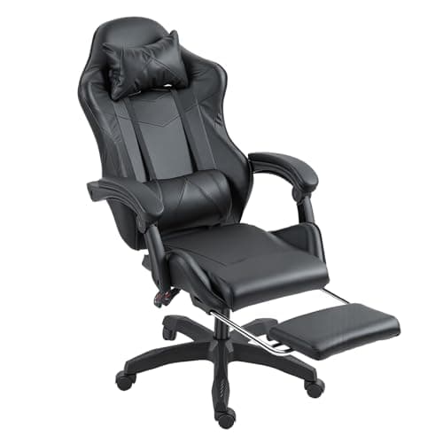 Panana Gaming Racing Desk Chair Adjustable Hight Swivel Chair with Lumbar and Head Pillow (Black)