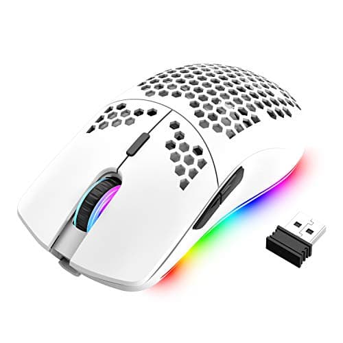 RGB Wireless Lightweight Gaming Mouse with Ergonomic Honeycomb Shell-White | 11 Chroma RGB Backlit,2.4G Wireless Rechargeable,3200 DPI,7 Button USB Gaming Mice,for PC Gamers, Xbox and PS4 Users