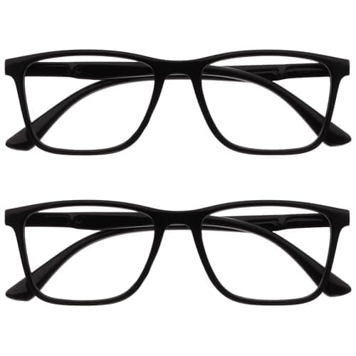 OPULIZE NYX Reading Glasses with Blue Light Blocking for Women Men, Rectangular Frame with UV & Eyestrain Protection, Anti-Glare Computer Gaming Glasses, Black +1.5 (Pack of 2)