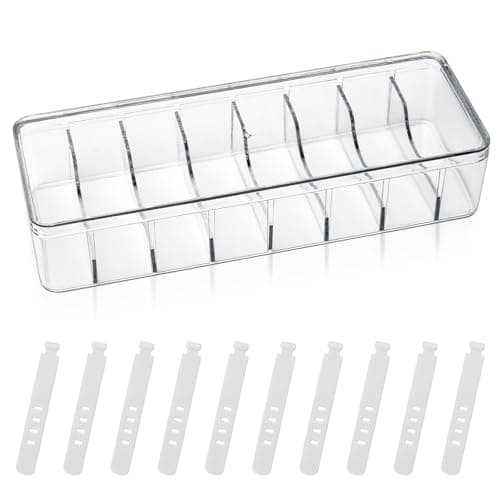 Data Cable Storage Box, Cable Management Box, Plastic Transparent Charging Cable Organizer Box with Lid, Cable Tidy Box with 8 Grid for Power Cord Organizer Cable Wire Organiser with 10 Wire Ties