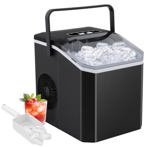 Portable Ice Maker Machine with Handle, Countertop Bullet Ice Cube Maker, Makes Ice in 6 Mins, 12KG/24H, Self-Cleaning, 2 Ice Sizes & 1.3L Tank, Quiet Ice Machine for Home, Kitchen, Bar & Parties