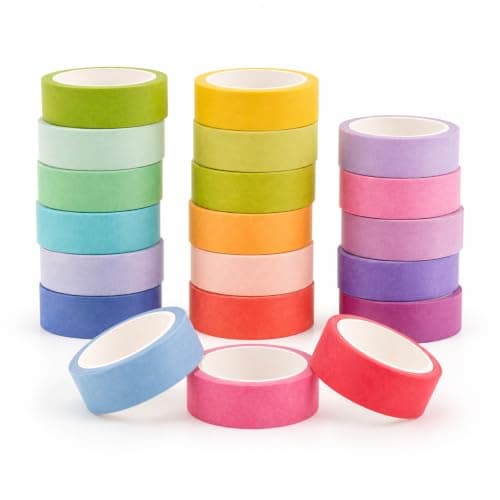 XTSUN 20 Rolls Washi Tape Set, Coloured Masking Tape in 20 Solid Colours