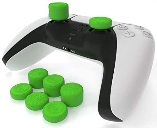 Raised Thumb Grips (8pc) for PlayStation 5 Dualsense by Foamy Lizard – Sweat Free 100% Silicone Precision Antislip Rubber Analog Stick Grips Compatible with PS5, PS4 & Switch 2/1 Pro (Green)