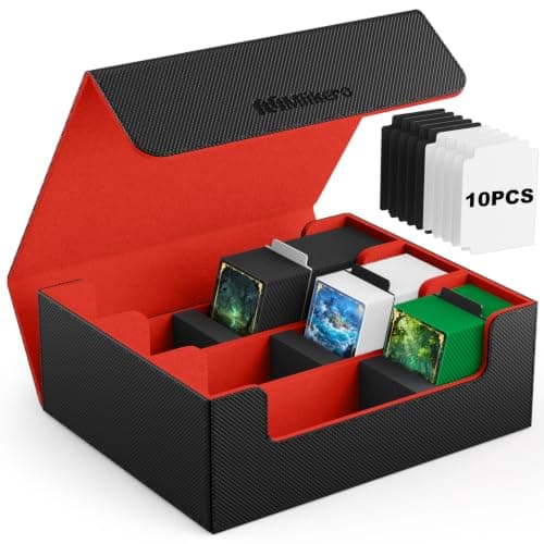 Mlikero Trading Card Storage Box for 1800+ Cards, Magnetic Cards Deck Box for MTG and Sports Cards, Premium Commander Cards Deck Box with 10 Compatible Card Dividers (Black & Red)
