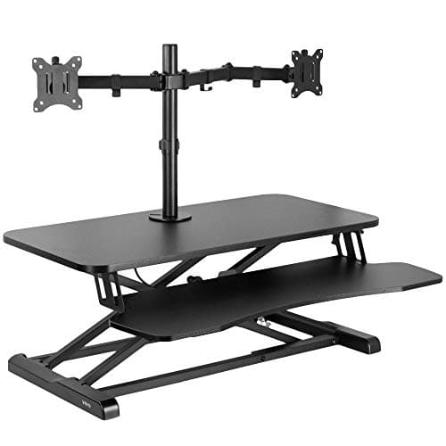 VIVO Height Adjustable 81 cm Standing Desk Converter with Dual 13 to 30 inch Monitor Stand, Sit Stand Monitor Mount and Desk Riser, Black, DESK-V000K-M2