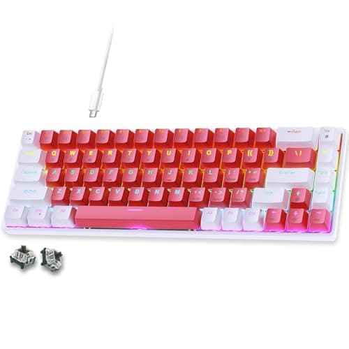 abucow 65% Wired Mechanical Keyboard – 68-Key Gaming keyboard Compact Layout, Full Anti-Ghosting, Brown Switch Swappable Red White Keycaps, for Windows/Mac
