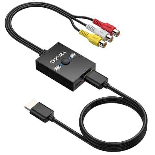 TAIKURA RCA to HDMI Converter with 4:3/16:9 Switch, 1080P AV Composite Video Adapter with HDMI and USB Cables, Supports PAL/NTSC for Wii PS2 DVD VHS to HDTV or Monitor
