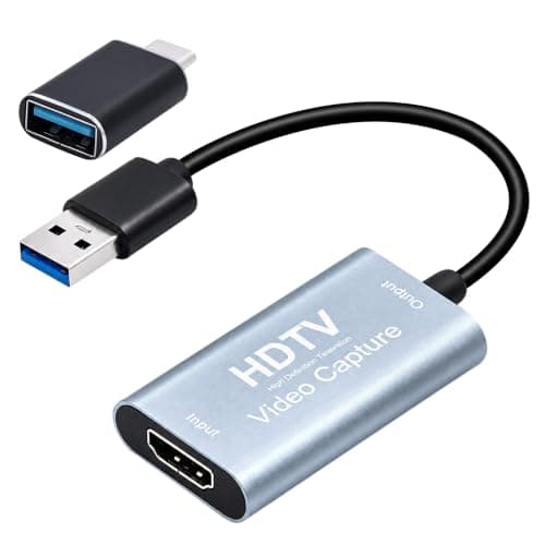 Mcbazel Video Capture Card, 4K HDMI to USB Capture Card with USB C Adapter, HD 1080p@60HZ HDMI Video Capture Device for LiveBroadcasting/Editing Video/Games/Streaming/Online Teaching
