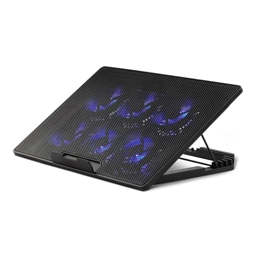 Amazon Basics Laptop Cooling Pad Stand with 6 Quiet Fans, for 12-17 inch laptops, w/USB A and USB C Ports, Height Adjustable