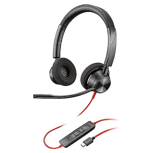 Poly Blackwire 3320 Wired Headset – Flexible Microphone Boom – Hi-fi Stereo - Connect to PC/Mac via USB-C or USB-A - Certified for Microsoft Teams