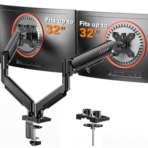 ErGear Dual Monitor Arm for 13-32 Inch Screens, Dual Monitor Stand with Smooth Height Adjustment, Quick-Release VESA Plate, C-Clamp & Grommet Mounting, VESA 75/100mm, Holds 2.2-9kg