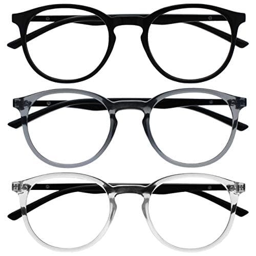 OPULIZE Met 3 Pack Blue Light Blocking Reading Glasses Computer Gaming Black Grey Clear Mens Womens BBB60-17C +2.00