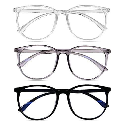 URAQT Blue Light Blocking Glasses, 3 Pack Lightweight Computer Glasses, Anti Glare Anti Eyestrain Eyeglasses with Blue Light Filter, Clear Lens Anti Blue Light Reading Glasses, Black & White & Gray