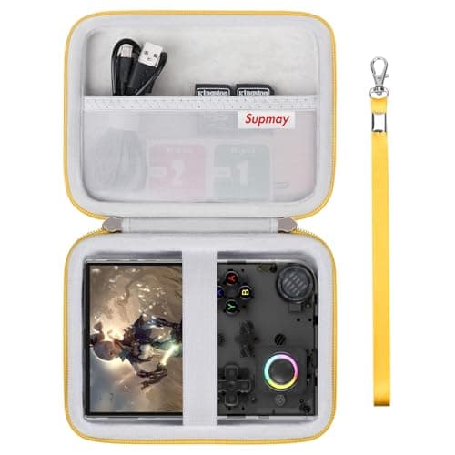 Supmay Hard Carrying Case for R36S/RG40XXV/G350/RG35XX/RG405V/RG406V Retro Handheld Game Console, Retro Game Travel Storage Holder with Mesh Bag for SD Card, USB Charging Cable, User Manual, Yellow