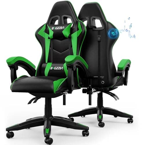 Bigzzia Gaming Chair with Bluetooth Speaker and Ergonomic Computer Chair Reclining PU Leather High Back Video Game Chair (Green, With Bluetooth Speaker)