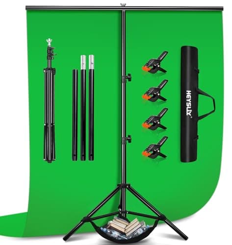 Heysliy Green Screen 2x3M Background with T Backdrop Stand 6.5x9.5Ft