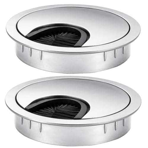 COEWUR 2 Pcs 60mm Desk Cable Grommet Kit Zinc Alloy Desk Wire Hole Cover for Desktop Worktop Wire Organizers Silver