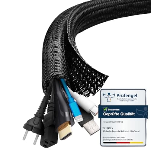 shinfly Cable Tidy Sleeve, ∅13mm-3m Cable Management Sleeve, for 5–7 Wire Organizer, Wire Loom Self-Closing Tube for TV PC Home, Black